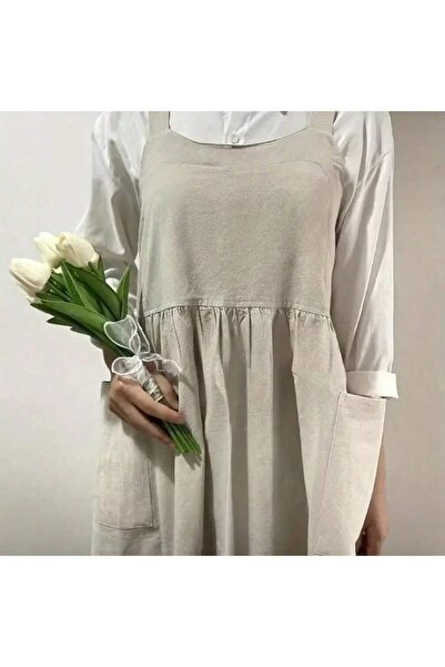 Choice OneSize apricot Japanese cotton Aprons for Women with Pockets Cross Ba...