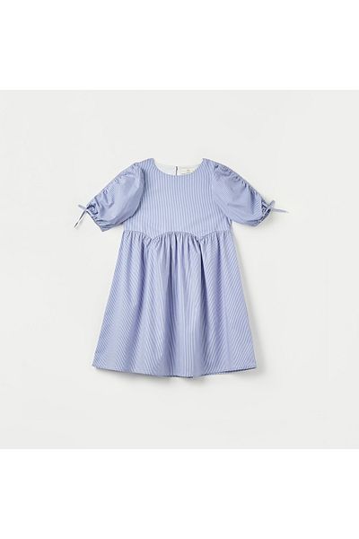 Juniors Striped A-Line Dress With 3/4 Sleeves And Round Neck
