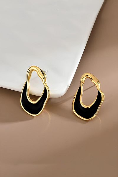 PREGIO Asymmetric Enameled Gold Color Earrings Kp9
