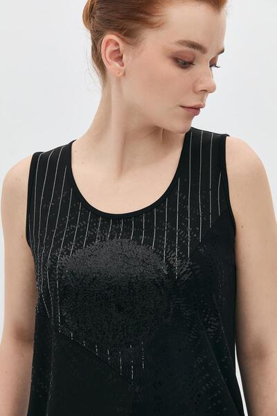 DAIDO Sequin Printed Striped Tank Top