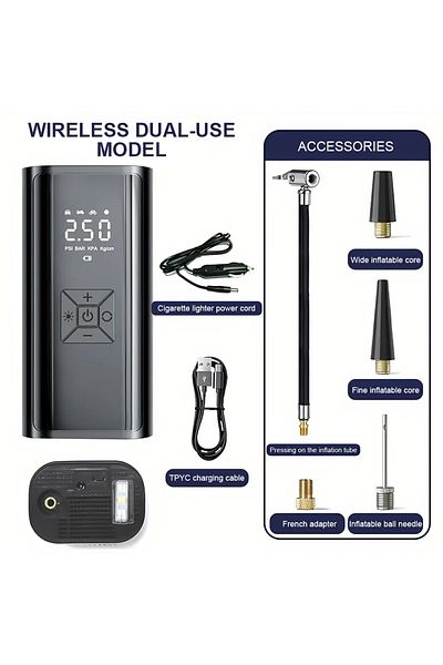 Choice St-9620b 120w Handheld Air Compressor Wireless/wired Inflatable Pump Portable Air Pump Tire Inflator