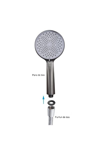 Naimeed Company Cap de duș universal, 3 funcții Jet, Naimeed D6191, lungime 26,5x12cm, diametru 24cm, Gri