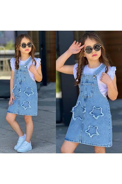 RAPAPA Girl's Denim Dress Carrying Stars Bluz+Salopet 2523