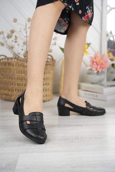 KAFKASLAR AYAKKABI Genuine Leather Short Heel Orthopedic Open Side Women's Mother's Shoes