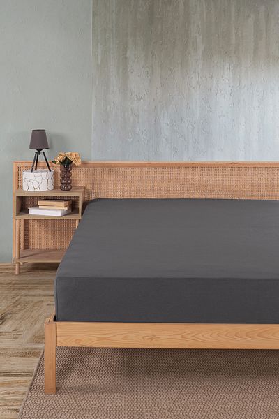 Karden Flower Premium 100% Cotton Double Combed Cotton Elastic Sheet - Anthracite