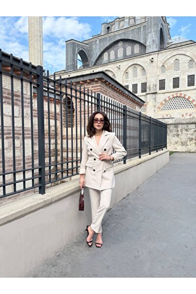 BARG FASHION Kadın Uzun Ceket 6 Düğmeli Takım Elbise