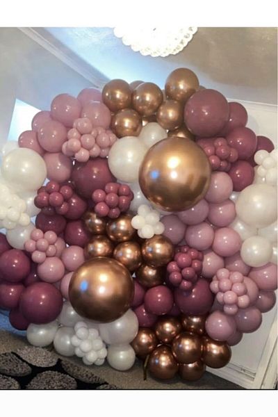 BeySüS Chrome Bronze Wild Strawberry Powder Pink and White Balloon 60 Pcs Chains and Pump