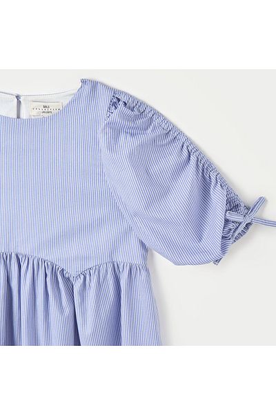Juniors Striped A-Line Dress With 3/4 Sleeves And Round Neck