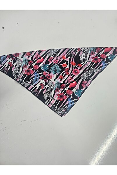 Elvinege Aksesuar Kaplanlı ve Çiçekli Fular - ipek Saten Fular