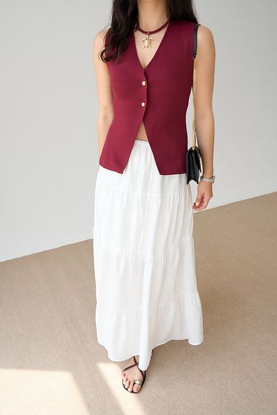 LOOSH Women's Burgundy Gold Buttoned Plain Knit Vest