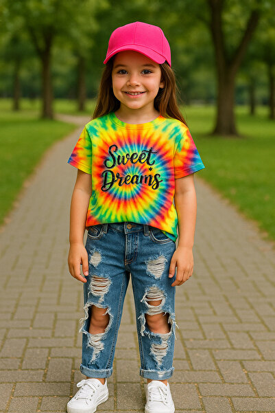 Hilal Akıncı Kids Djevojačka šarena bluza, poderane farmerke, kapri pantalone...