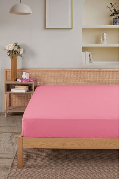 Karden Flower Premium 100% Cotton Double Combed Cotton Elastic Sheet - Pink
