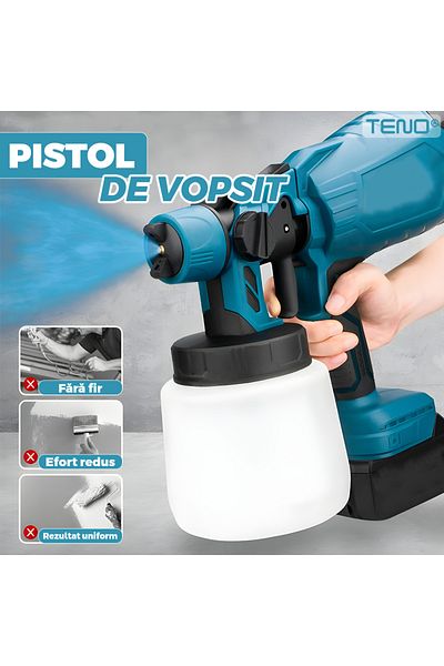 Teno Pistol de Vopsit Teno®, presiune ajustabila, 3 moduri de pulverizare, albastru