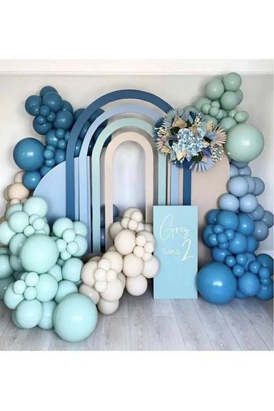 BeySüS Retro Deep Ocean Winter Green Storm Blue Sea Sand Balloon with 60Pcs Pump and Chain