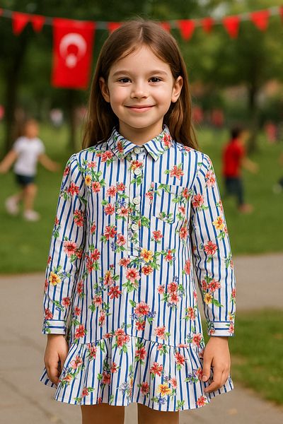 Hilal Akıncı Kids Rochie cămașă cu buzunare cu imprimeu floral pentru fete