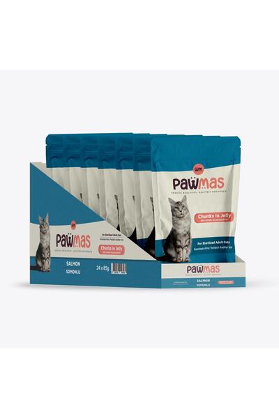 Pawmas Pouch pawmas somonlu Kısırlaştırılmış yaş kedi maması 85x24ad