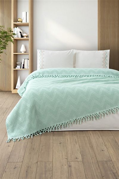 Sevim Tivoli Double Jacquard Pattern Binding Fringed Waffle Pique Set - Delfina - Mint