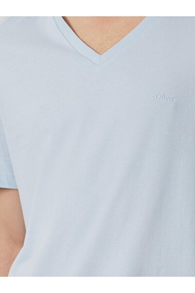 s.Oliver Tricou bărbătesc cu decolteu în V, croială regulată, bumbac, albastru deschis, mărimea M
