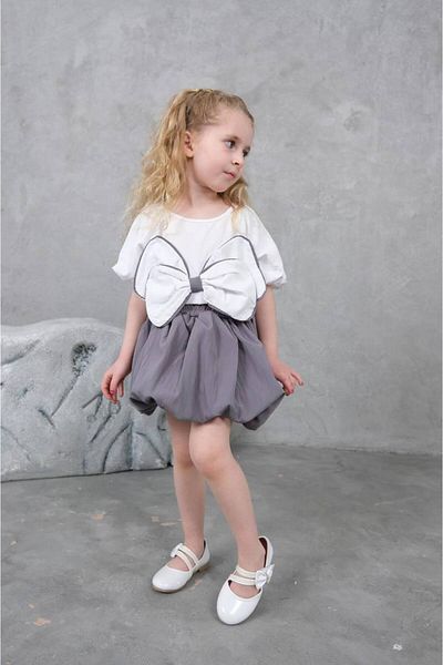 FYONCH Poplin Blouse Balloon Skirt Girl's Set