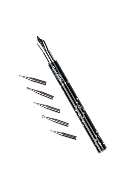 LUXORISE Στυλό νυχιών με μύτη και 5 κρυστάλλους, μαύρο