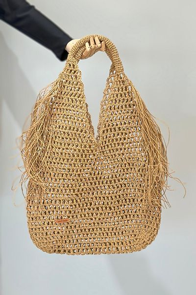 Remsa Mayo Χειροποίητη Πλεκτή Ψάθινη Τσάντα Τσάντα Παραλίας 026 Camel