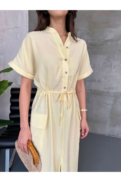 Elif Özbey Butik Sarı Kargo Cepli Tnsl Elbise