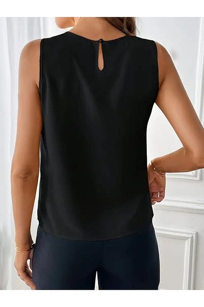 leyla sanat sanata yeni bir bakış açısı Leyla Art a New Perspective on Art Women's Zero Sleeve Crew Neck Front Pleated Imported Crepe Blouse