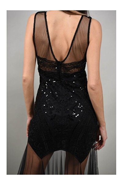 Y TWO WOMEN ROCHIE LUNGA DE OCAZIE CU PAIETE SI TUL LUSH Negru M-L