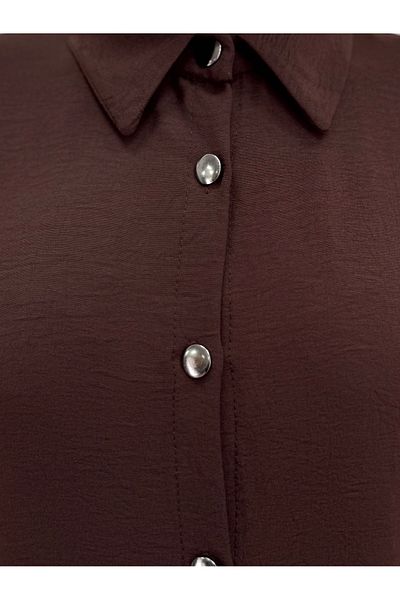 Ebrar Store Treva Front Metal Buttoned Side Slit Tunic-Fa876 Brown