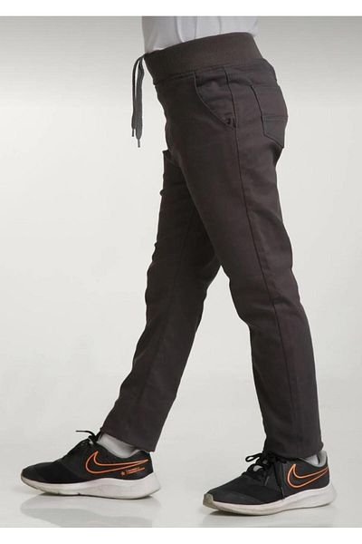 BAGİSTA BUTİK Children's Girls-Boys Beli̇ Ri̇Banali (Lasti̇Kli̇) Smoked Color School and Daily Canvas Linen Trousers