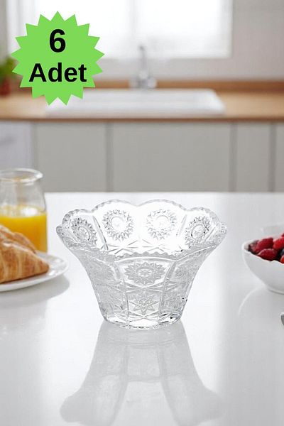 TrendDeco Set of 6 Decorated Glass Bowls - Cookie Pudding - Magnolia Bowl