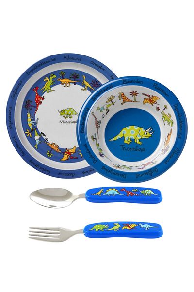 Tyrrell Katz Food Plate - Food Bowl - Fork Spoon Set Dino