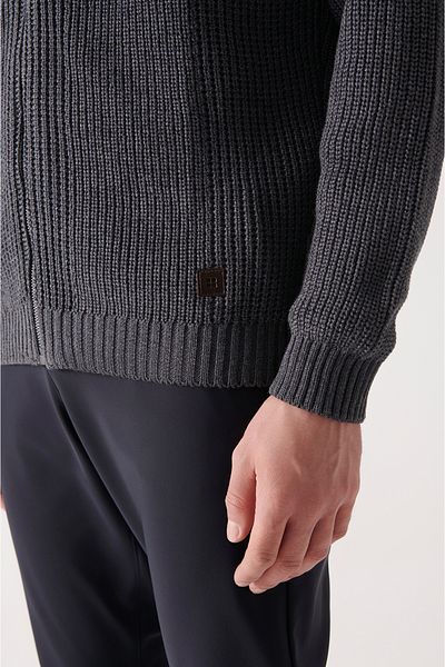 Avva Men's Anthracite Stand Collar Zippered Thessaloniki Cardigan A22Y5033