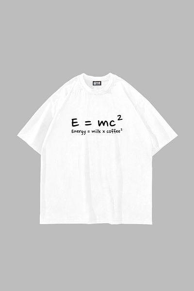 Sekizbiraltı E=mc2 Τυπωμένο Oversize Unisex Λευκό Tshirt