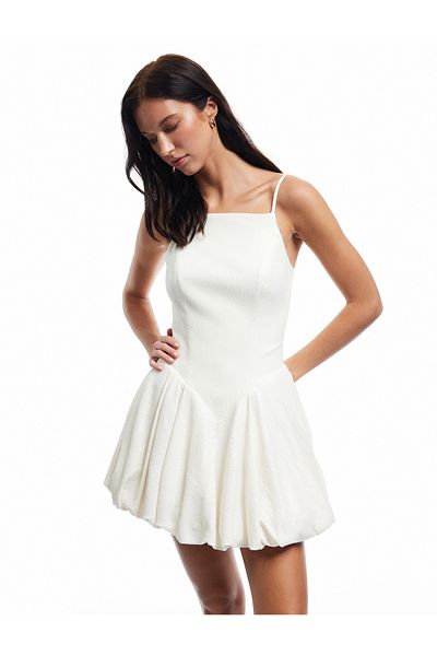 Koton Square Neck Rope Strap Sequin Sequined Balloon Mini Evening Dress