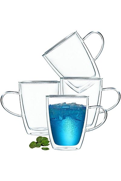 Quasar & Co. Set of 4 Double Walled Mugs, ®, 350 Ml, Heat Resistant, Transparent