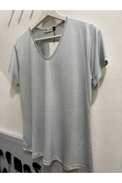 YONGA'S BOUTİQUE Ice Blue Short Sleeve V-Neck Tshirt