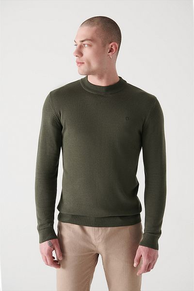 Avva Men's Khaki Half Turtleneck Sweater E 005021