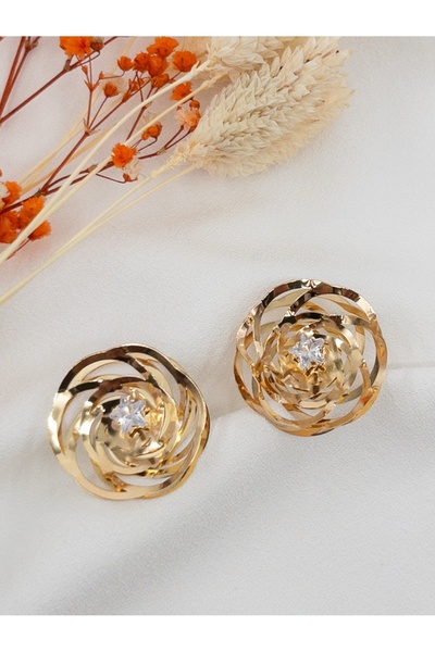 Siya Silver Zirkon Taşlı Gül Küpe- Hafif Küpe