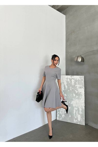 MEECY Women's Oval Neck Pleated Dress