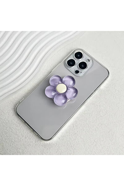 Microcase 3D Çiçek Tasarımlı 3M Yapıştırmalı El Parmak Tutucu Cep Telefonu Tutacağı Popsocket Mor - AL5246