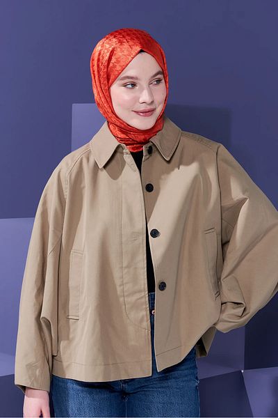 Modakaşmir Orange Jacquard Shawl