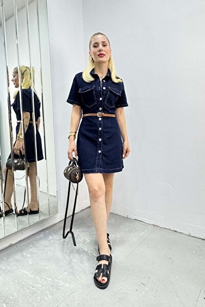 YK FASHION Kemerli Kot Elbise