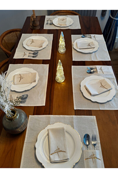Menar Tasarım Dinner Presentation Set 6 Person American Serving Set Fabric Napkin Ever Symbol Tableware