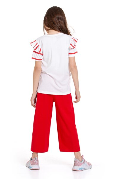 CiciTime Çocuk Modası Girl's Sleeve Ruffled Heart Embroidered Daily Comfortable Summer Suit