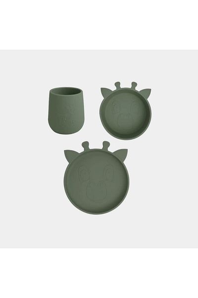 Nuuroo Set de masă din silicon, 3 piese, Judi Giraffe Verde Prăfuit