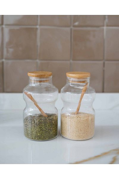 Mirilliahome Set of 4 Glass Spice Shakers with Spoons – Jar Set with Bamboo Lids
