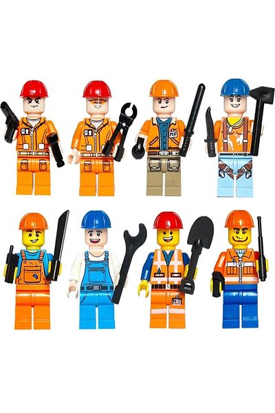 marimari 8Pcs Building Blocks Compatible Legoo Worker Figures