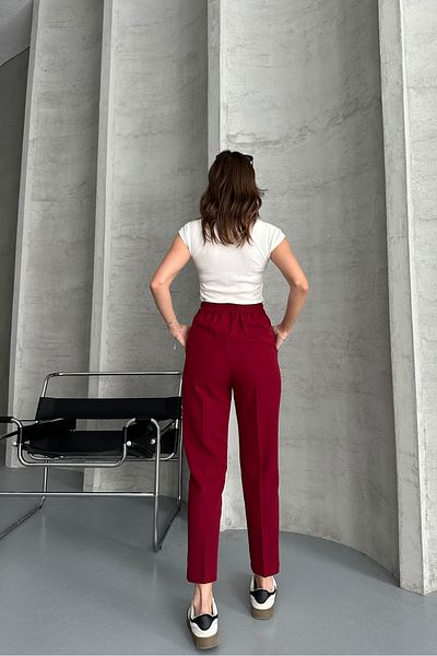 macharel jeans Burgundy Women's Trousers - Tight Legs, Pleated Velcro Closure, Seasonal Fabric