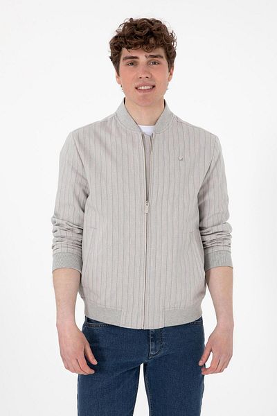 U.S. Polo Assn. College Collar Sleeves and Skirt Ribbed Linen Blended Men's Light Gray Jacket 50301196-Vr001